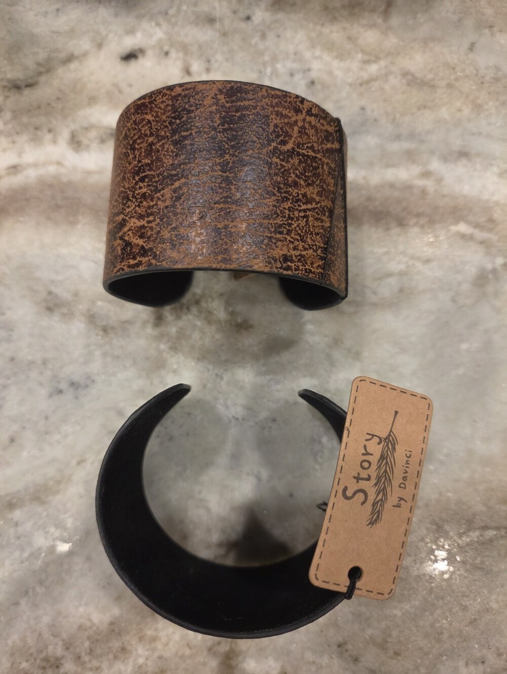 Brown faux Leather-Textured 2" Cuff Bracelets ....2 bracelets